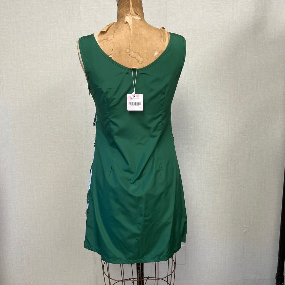 NWT Deadstock 2000s Scalloped Edge Layered Laser Cut Tiered Plastic Dress Med - Picture 4 of 4
